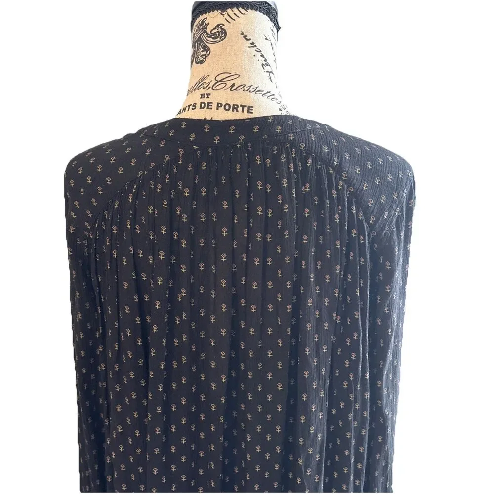 Free People Coal Combo Tribal Tunic Top Sz XS Black Baggy High Low Dress Boho